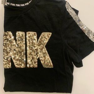 Victoria secret pink black sequin t shirt size xsmall
